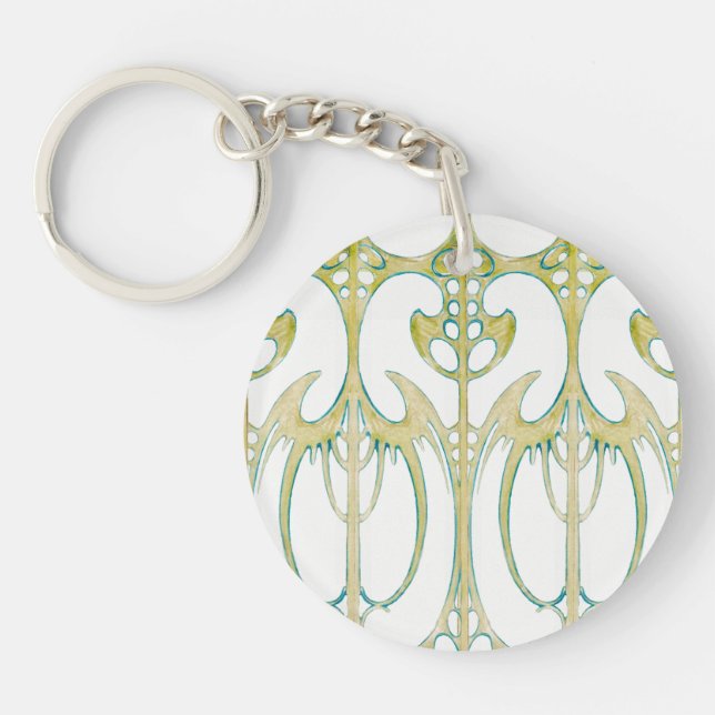 Alphonse Mucha abstract art and signature  Keychain (Front)