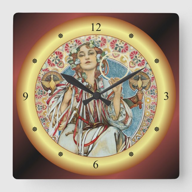 Alphonse Mucha ~ Affiche Slavia ~ 1907 ~ Square Wall Clock (Front)