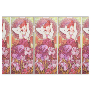Alphonse Mucha Amethyst Floral Vintage Art Nouveau Fabric