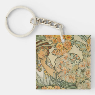 Alphonse Mucha Art Deco Keychain