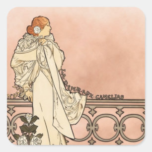 Alphonse Mucha Art Deco Square Sticker