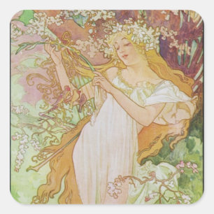 Alphonse Mucha Art Deco Square Sticker