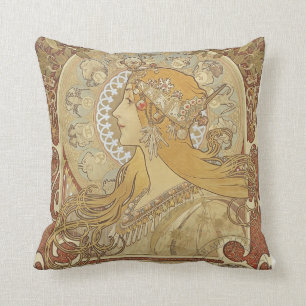 Alphonse Mucha Art Deco Throw Pillow