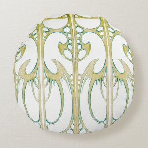 Alphonse Mucha art nouveau abstract art Round Pillow