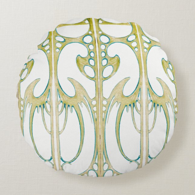 Alphonse Mucha art nouveau abstract art Round Pillow (Front)