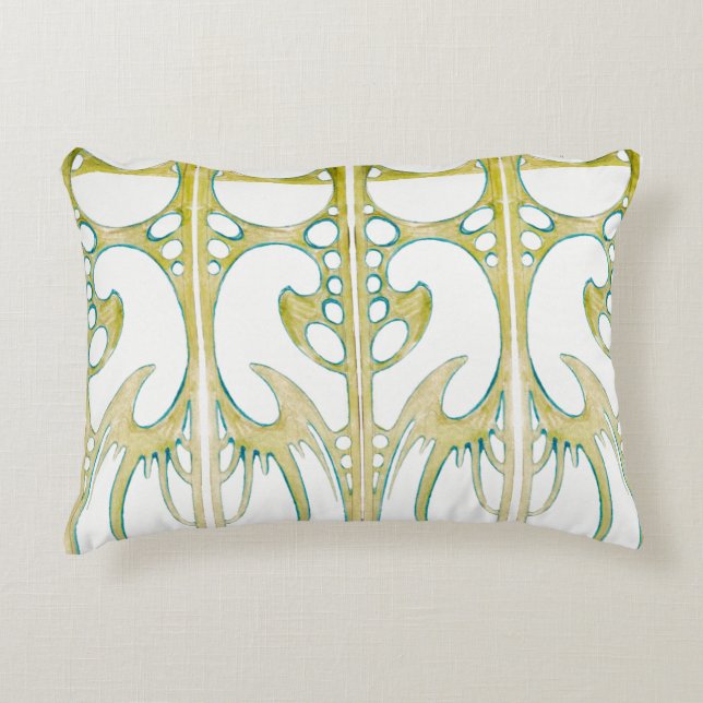 Alphonse Mucha art nouveau abstract teal white Accent Pillow (Front)