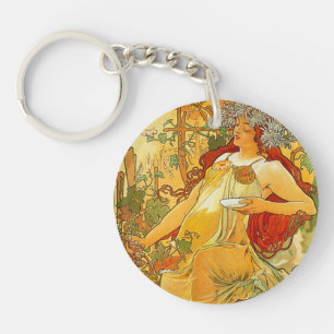 Alphonse Mucha Art Nouveau Autumn Keychain