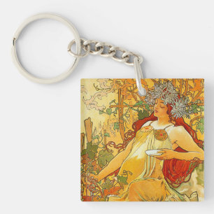 Alphonse Mucha Art Nouveau Autumn Keychain