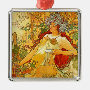 Alphonse Mucha Art Nouveau Autumn Metal Ornament
