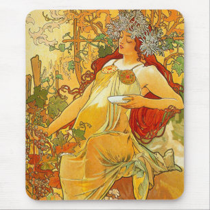 Alphonse Mucha Art Nouveau Autumn Mouse Pad