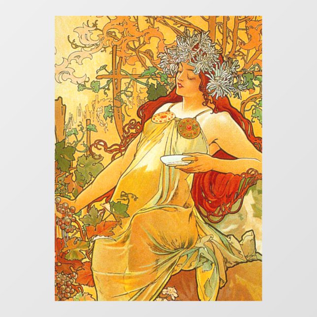 Alphonse Mucha Art Nouveau Autumn Window Cling (Sheet)