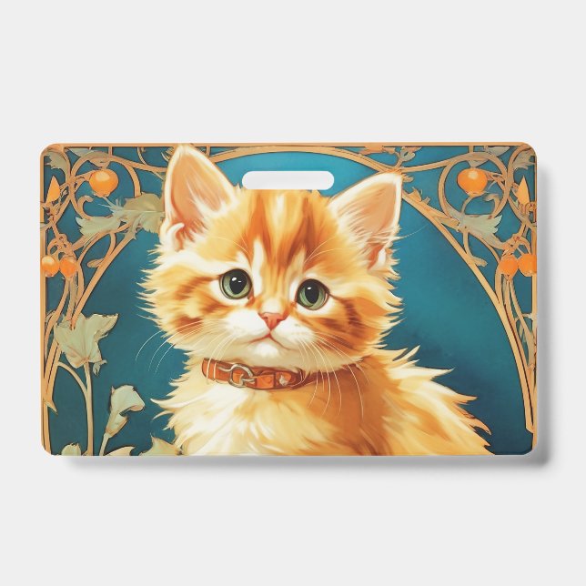 Alphonse Mucha Art Nouveau Cat Badge (Front)
