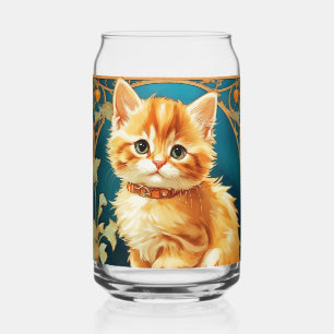 Alphonse Mucha Art Nouveau Cat Can Glass
