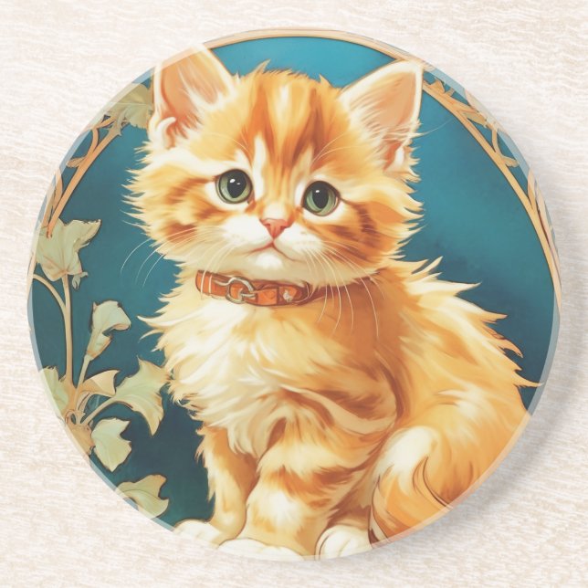 Alphonse Mucha Art Nouveau Cat Coaster (Front)