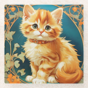 Alphonse Mucha Art Nouveau Cat Glass Coaster