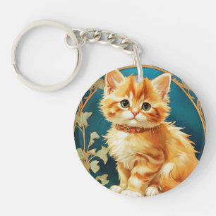 Alphonse Mucha Art Nouveau Cat Keychain