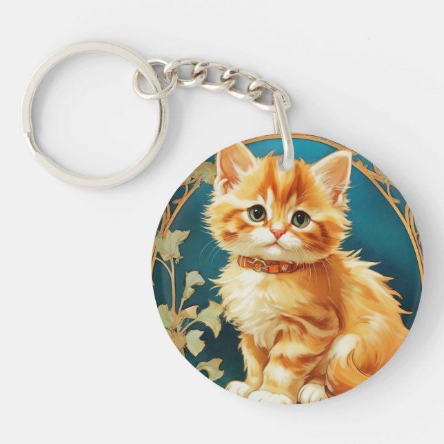 Alphonse Mucha Art Nouveau Cat Keychain (Front)