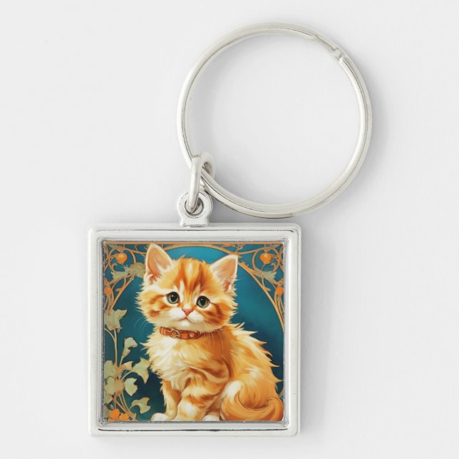 Alphonse Mucha Art Nouveau Cat Keychain (Front)