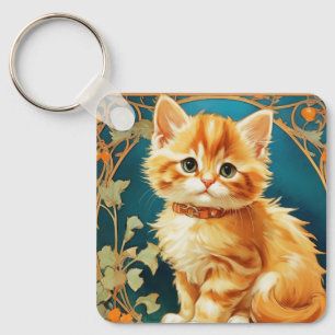 Alphonse Mucha Art Nouveau Cat Keychain