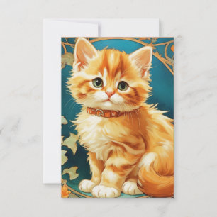 Alphonse Mucha Art Nouveau Cat RSVP Card