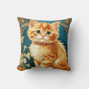 Alphonse Mucha Art Nouveau Cat Throw Pillow