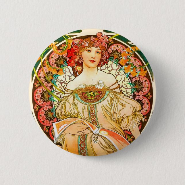 Alphonse Mucha Art Nouveau Daydream 2 Inch Round Button (Front)