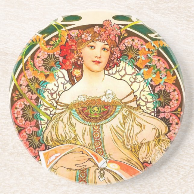 Alphonse Mucha Art Nouveau Daydream Coaster (Front)