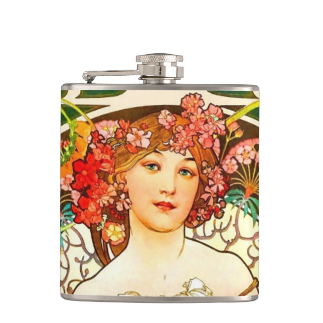 Alphonse Mucha Art Nouveau Daydream Hip Flask (Front)