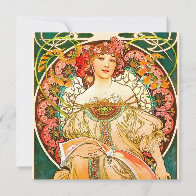 Alphonse Mucha Art Nouveau Daydream Invitation (Front)