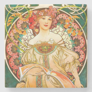 Alphonse Mucha Art Nouveau Daydream Stone Coaster