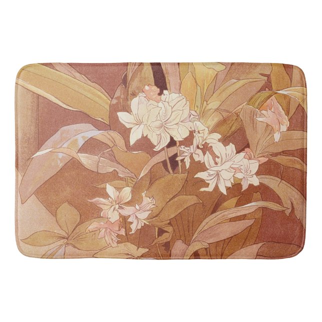 Alphonse Mucha Art Nouveau Floral Detail Bath Mat (Front)