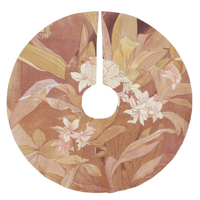 Alphonse Mucha Art Nouveau Floral Detail Brushed Polyester Tree Skirt (Front)