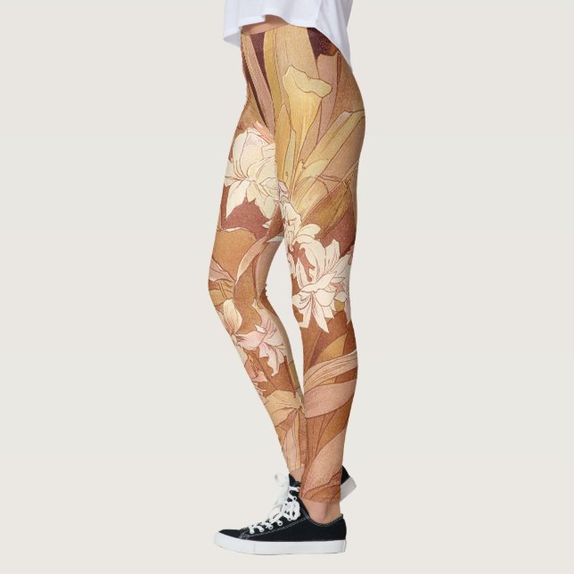 Alphonse Mucha Art Nouveau Floral Detail Leggings (Left)