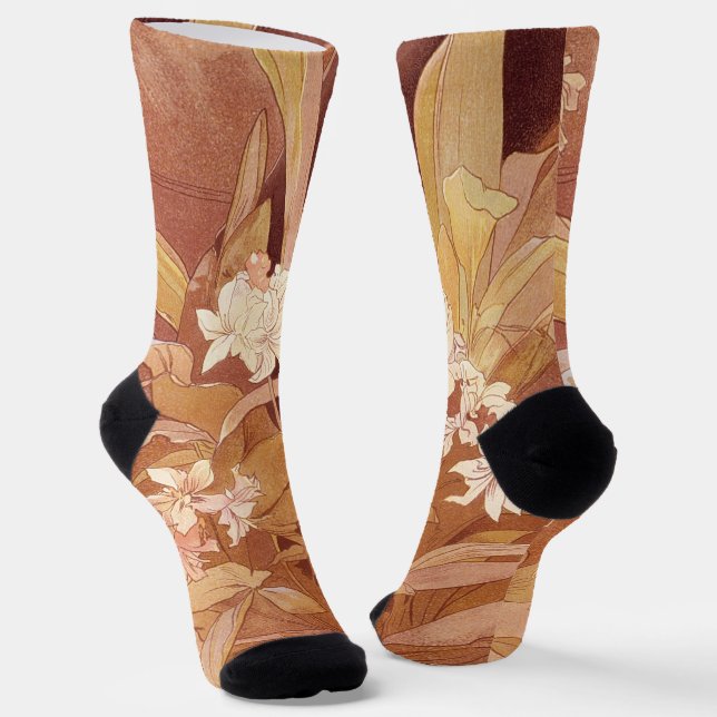 Alphonse Mucha Art Nouveau Floral Detail Socks (Angled)