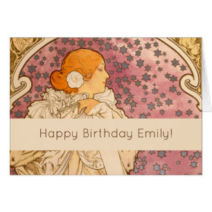 Alphonse Mucha Art Nouveau Happy Birthday girl