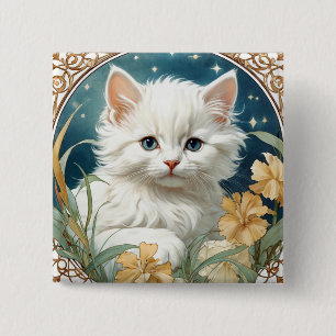 Alphonse Mucha Art Nouveau Kitten 2 Inch Square Button