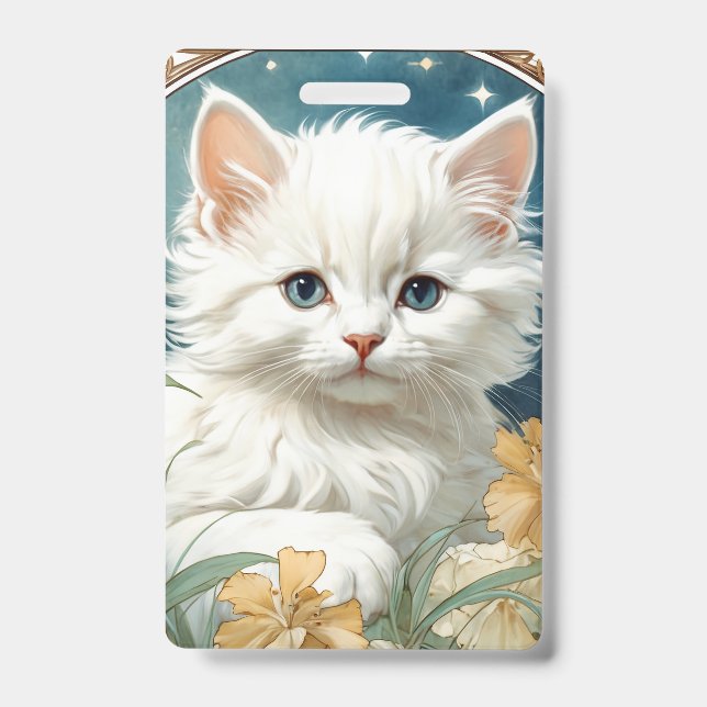 Alphonse Mucha Art Nouveau Kitten Badge (Front)