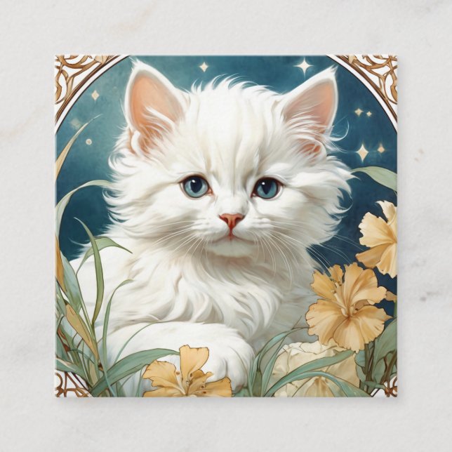 Alphonse Mucha Art Nouveau Kitten Enclosure Card (Front)