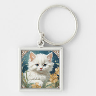 Alphonse Mucha Art Nouveau Kitten Keychain