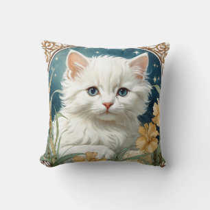 Alphonse Mucha Art Nouveau Kitten Throw Pillow