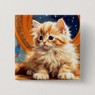 Alphonse Mucha Art Nouveau Orange Cat 2 Inch Square Button