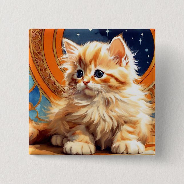Alphonse Mucha Art Nouveau Orange Cat 2 Inch Square Button (Front)