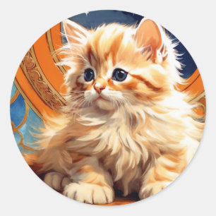 Alphonse Mucha Art Nouveau Orange Cat Classic Round Sticker