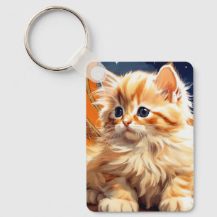 Alphonse Mucha Art Nouveau Orange Cat Keychain