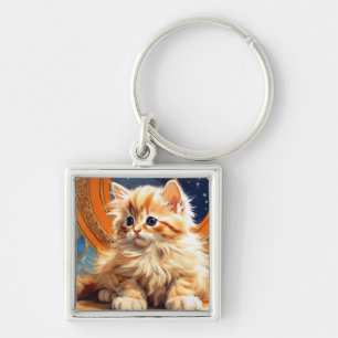 Alphonse Mucha Art Nouveau Orange Cat Keychain