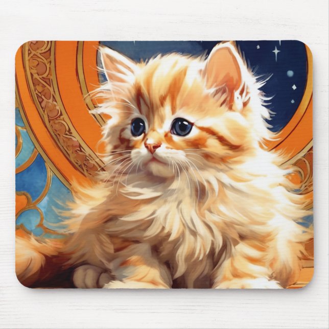 Alphonse Mucha Art Nouveau Orange Cat Mouse Pad (Front)