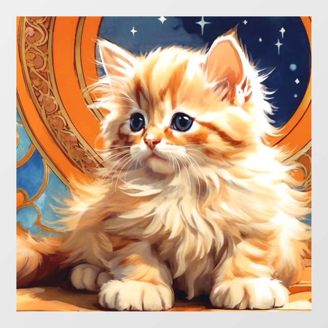 Alphonse Mucha Art Nouveau Orange Cat Window Cling (Sheet)