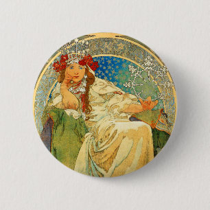 Alphonse Mucha Art Nouveau Princess Hyacinth 2 Inch Round Button