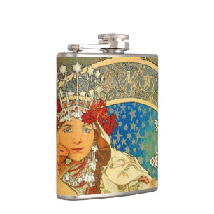 Alphonse Mucha Art Nouveau Princess Hyacinth Hip Flask