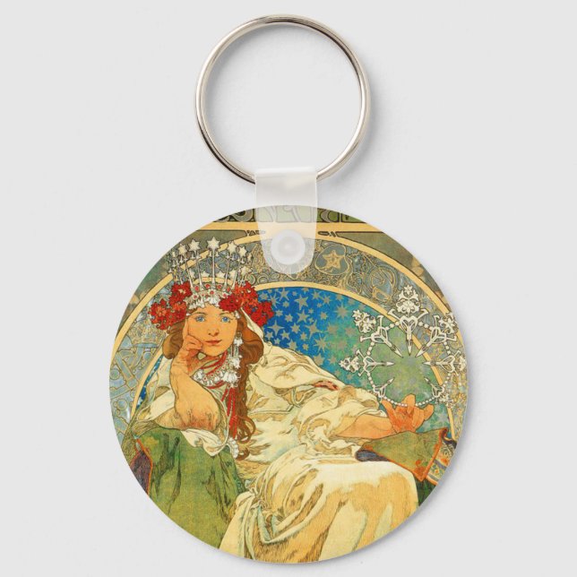 Alphonse Mucha Art Nouveau Princess Hyacinth Keychain (Front)